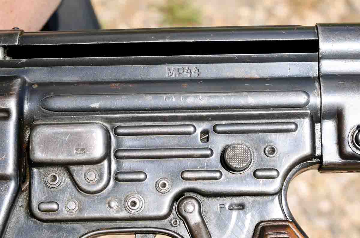 Mike’s rifle includes the short-lived MP44 stamp. The knurled button is the switch for semi-auto to full-auto fire.